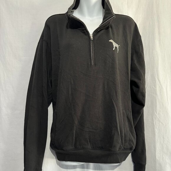 Victoria’s Secret PINK Black Quarter Zip Pullover Sweatshirt Women’s Size L - Picture 1 of 4